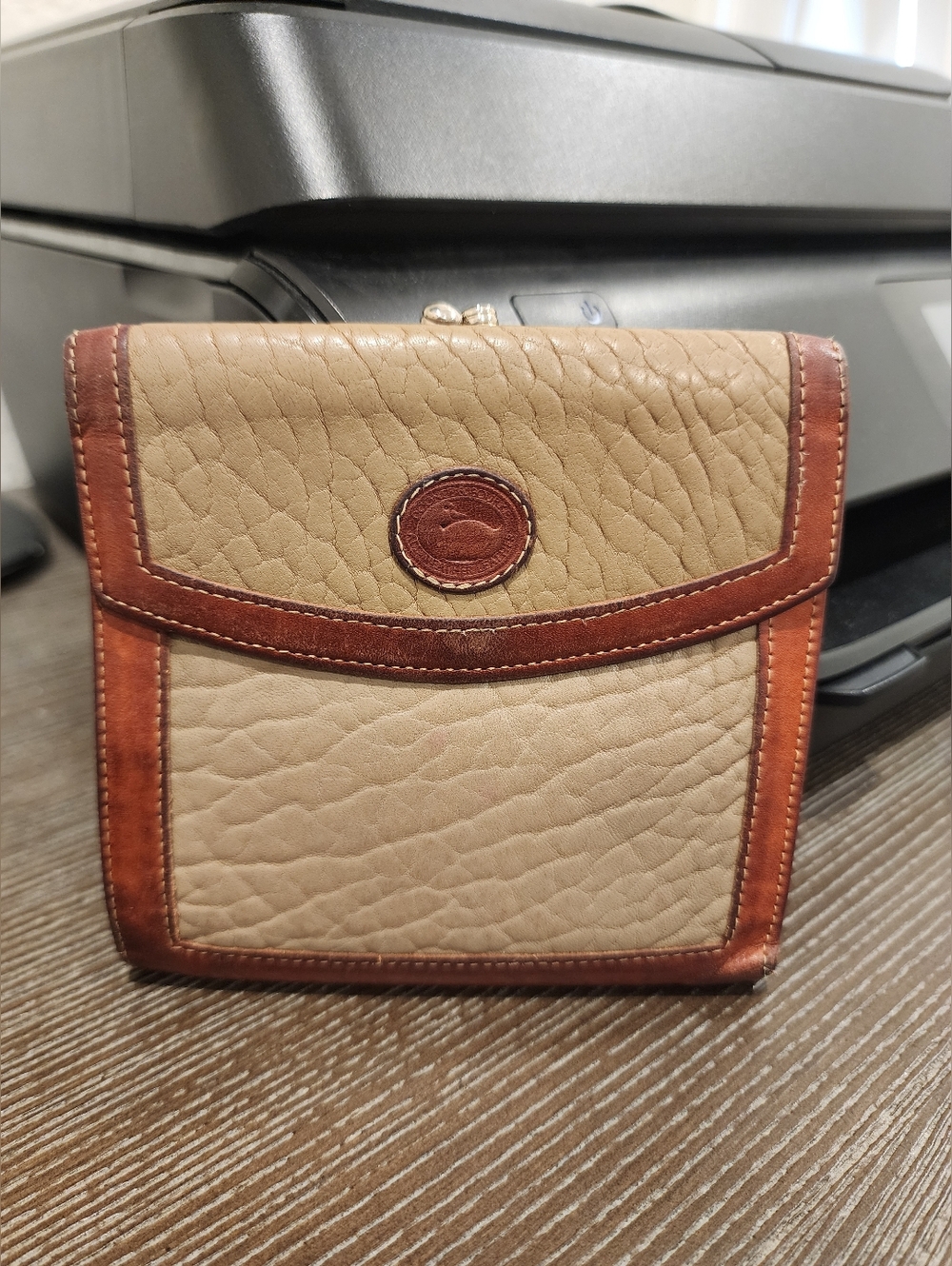 Dooney & Bourke Vintage Pebbled Leather Small Wallet - Tan with Brown Trim